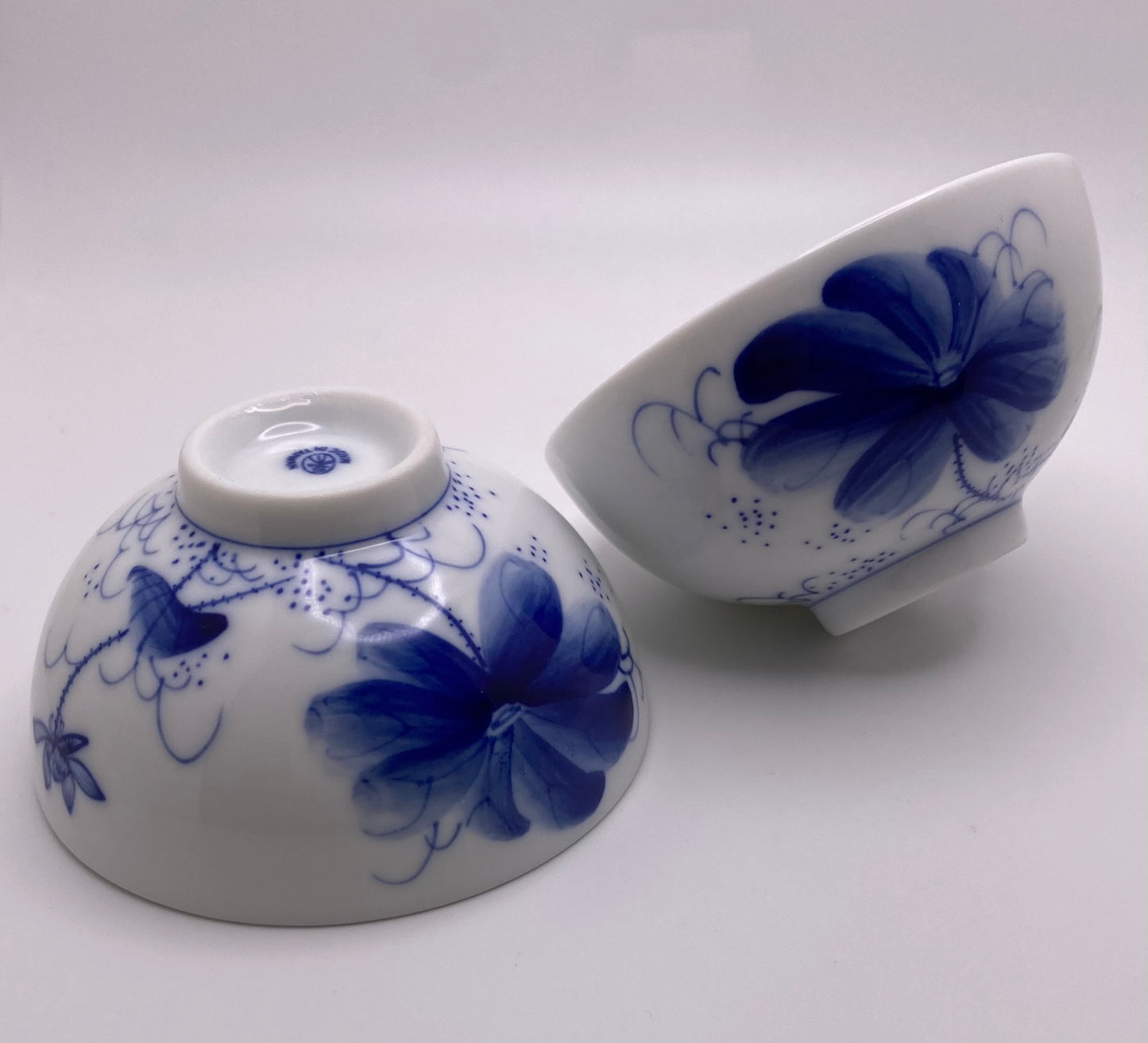 Blue Lotus Hand Painted Porcelain Tea Set (tea pot, 3/5 cups, pitcher)