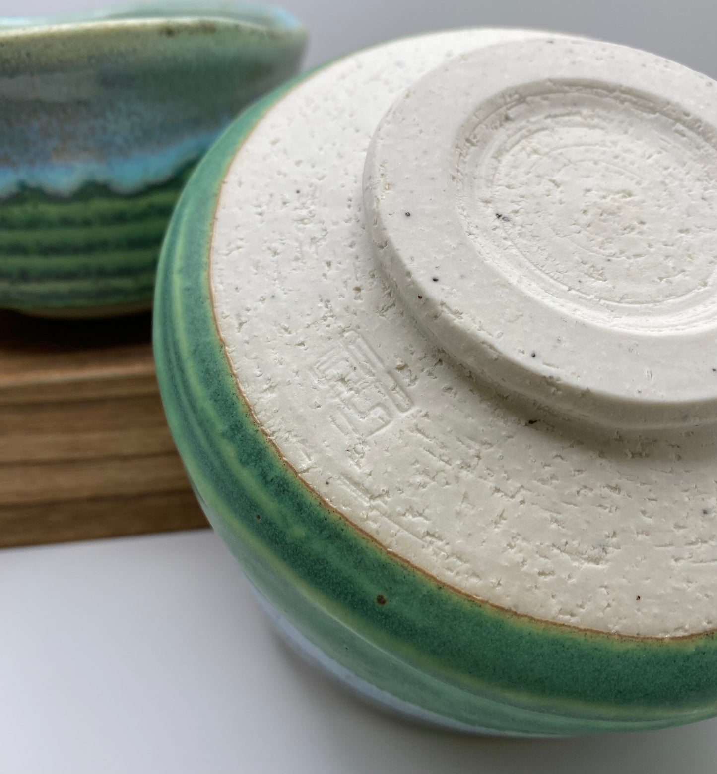Blue, Green & Aqua Glaze on White Clay Handmade Chawan Matcha Bowl (Large)