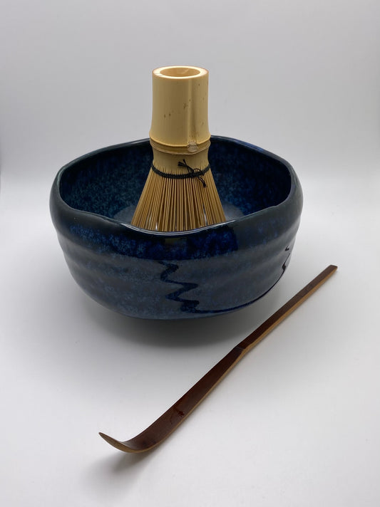 Deep Blue Glaze Handmade Wabi Sabi Chawan Matcha Bowl (Large)