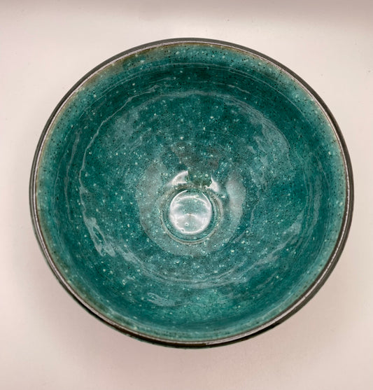 Abalone Shell Dark Aquamarine Handmade Chawan Matcha Bowl