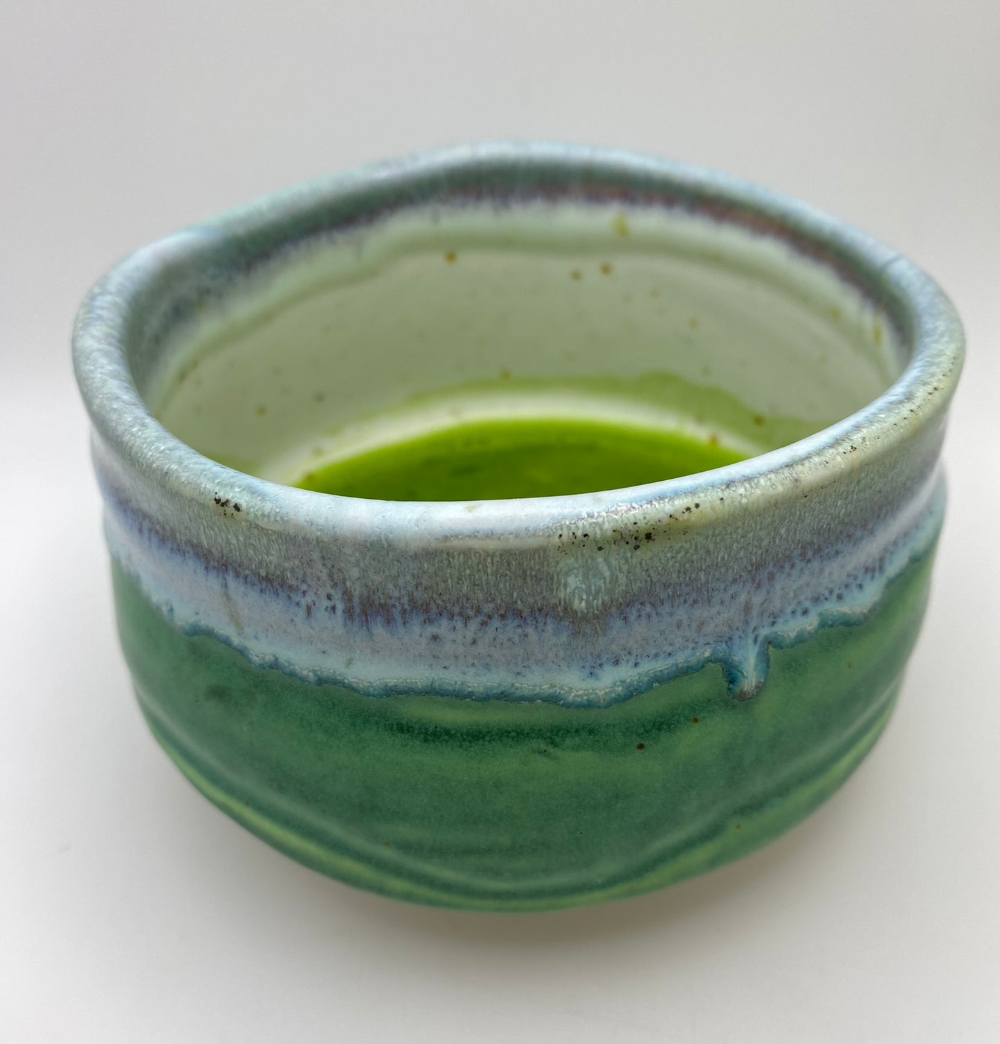 Blue, Green & Aqua Glaze on White Clay Handmade Chawan Matcha Bowl (Large)