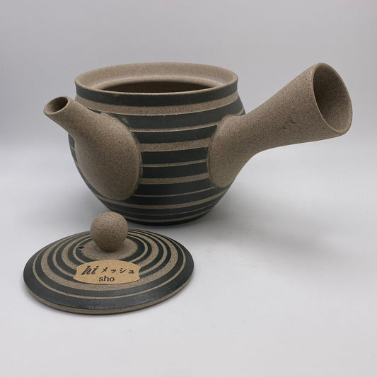 Black and White Striped Clay Kyusu