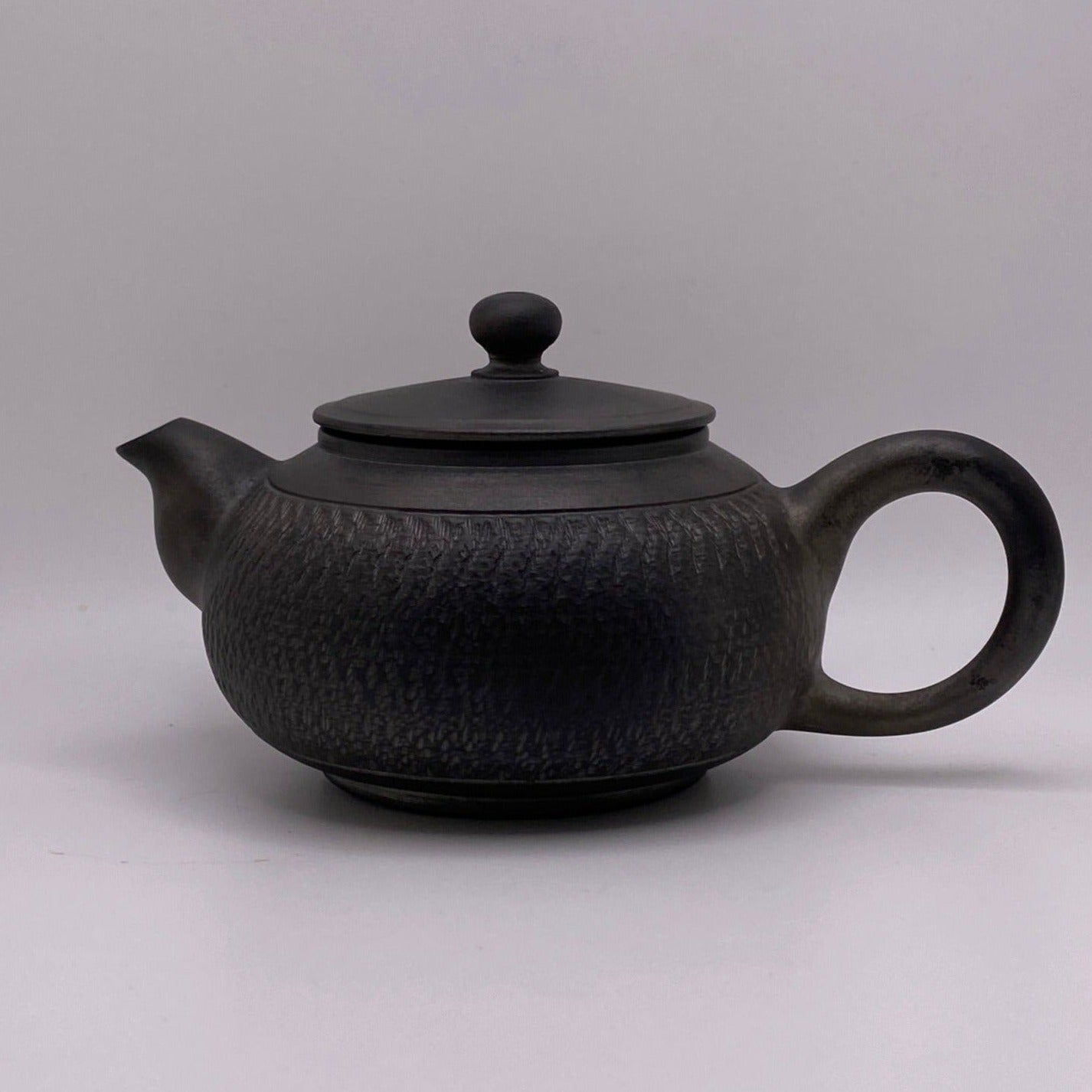 Master Lin's Hand-thrown Knifed Smoked Black Clay Feng Gu Tea Pot 150ml