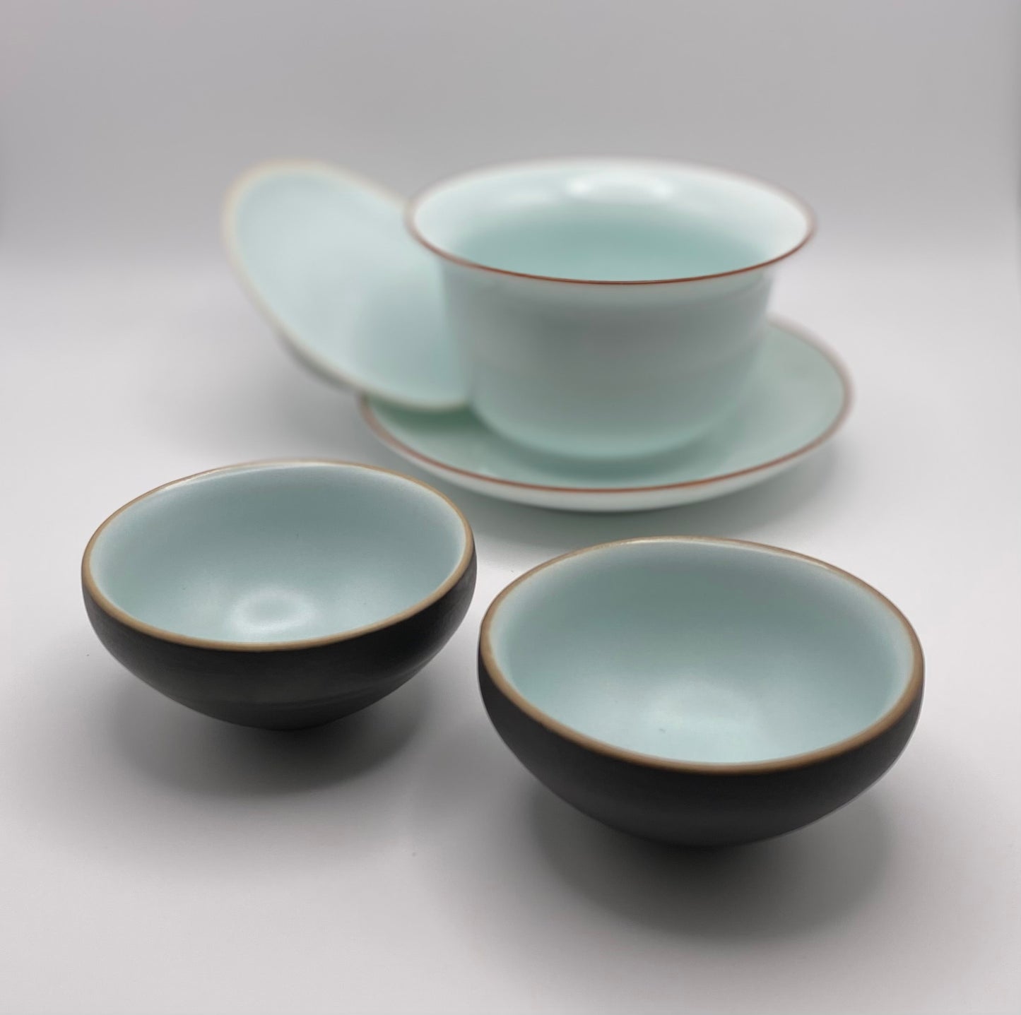 "Ripple" Coarse Black Japanese Pottery Tea Cup Celadon Glazed Interior 45ml