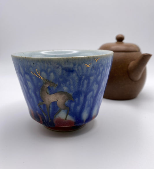 "Starry Night Deer" Glazed Ceramic Tea Cup 70ml