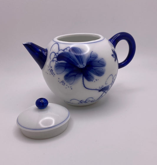 Blue Lotus Hand Painted Porcelain Tea Set (tea pot, 3/5 cups, pitcher) 