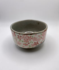 Hand Painted Cherry Blossom on Grey & White Glaze Handmade Chawan Matcha Bowl (Small)