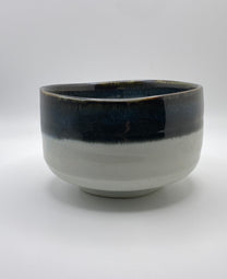 Navy and White Glaze on White Clay Handmade Chawan Matcha Bowl (Large)