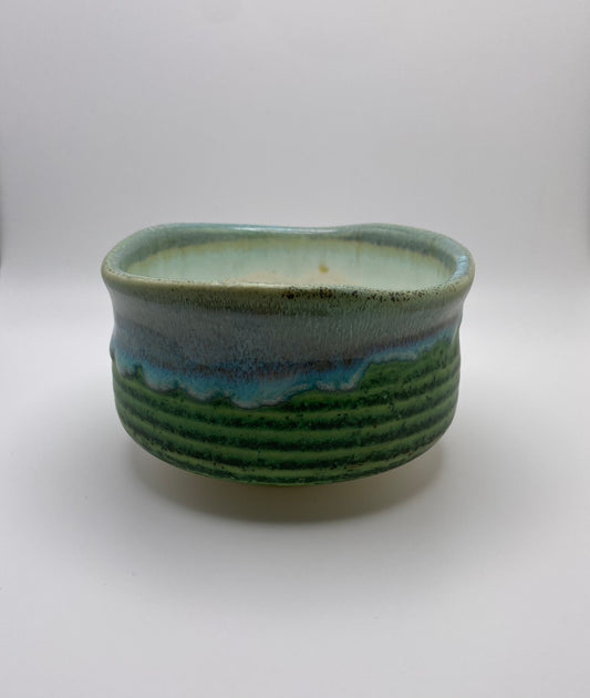 Blue, Green & Aqua Glaze on White Clay Handmade Chawan Matcha Bowl (Small) 