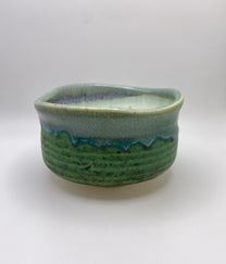 Blue, Green & Aqua Glaze on White Clay Handmade Chawan Matcha Bowl (Small)