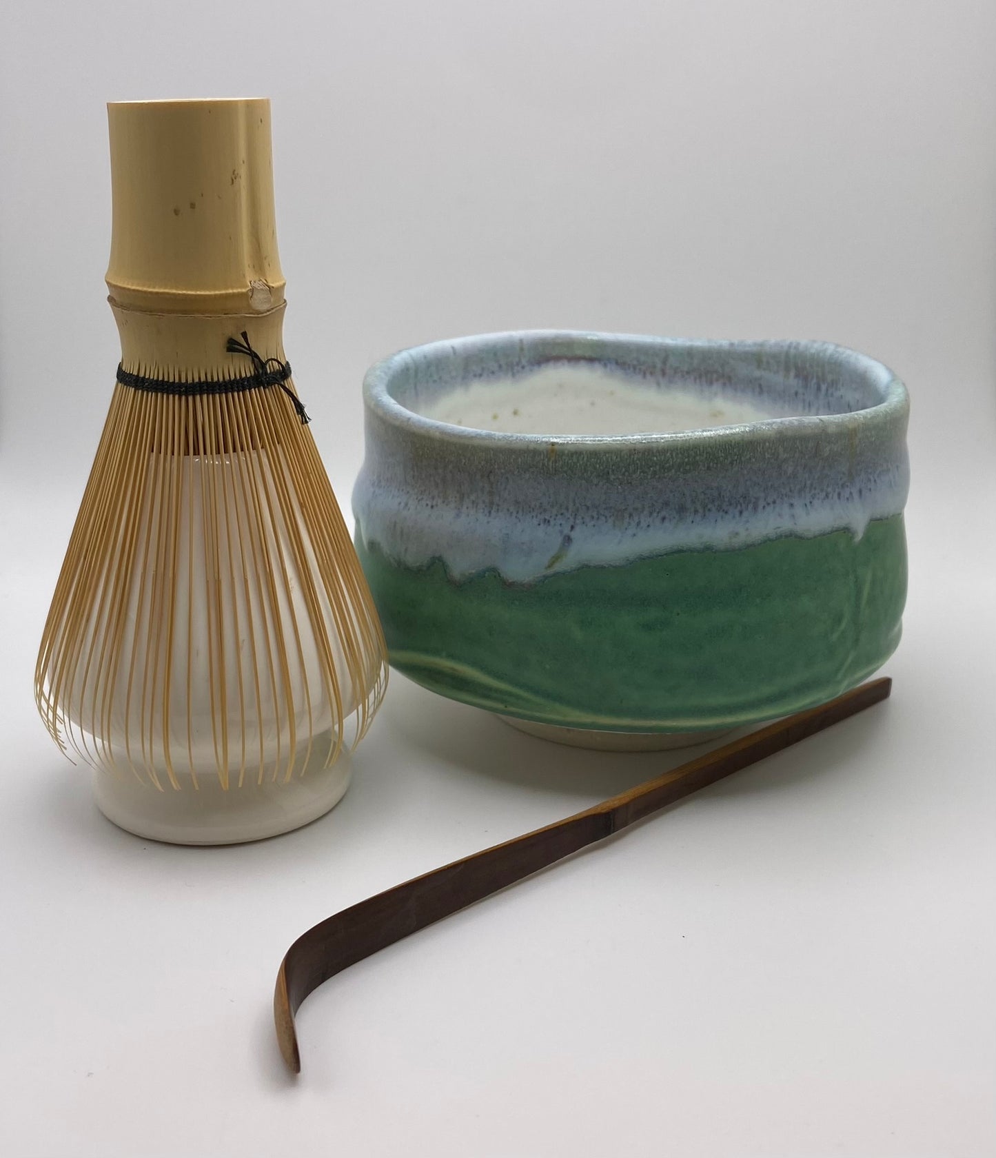 Blue, Green & Aqua Glaze on White Clay Handmade Chawan Matcha Bowl (Large)
