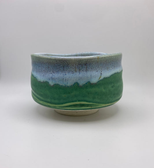 Blue, Green & Aqua Glaze on White Clay Handmade Chawan Matcha Bowl (Large) 