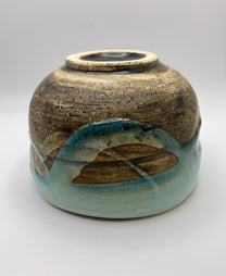 Marine Crackled Glaze on Brown Clay Handmade Chawan Matcha Bowl (Large)