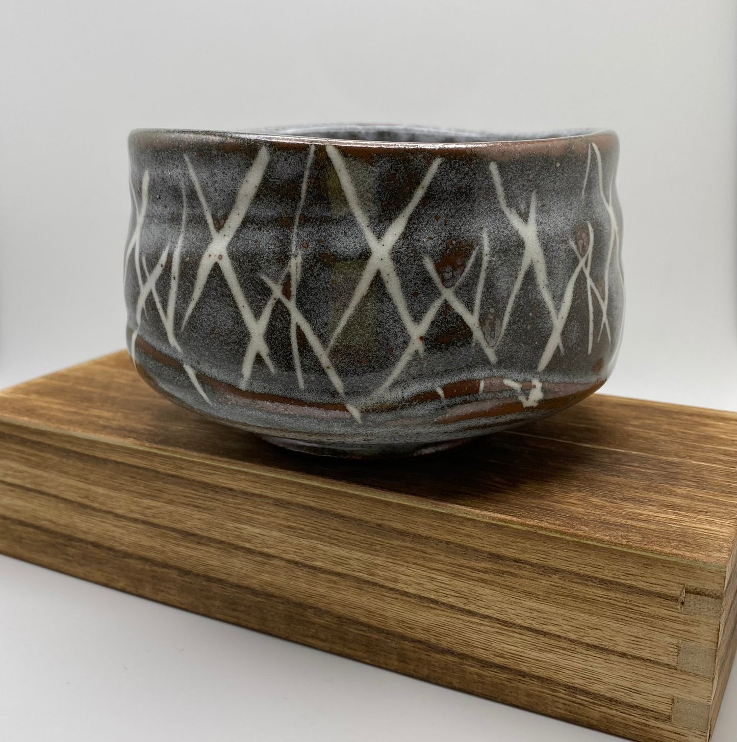Slashed Charcoal Glaze Handmade Chawan Matcha Bowl (Large)