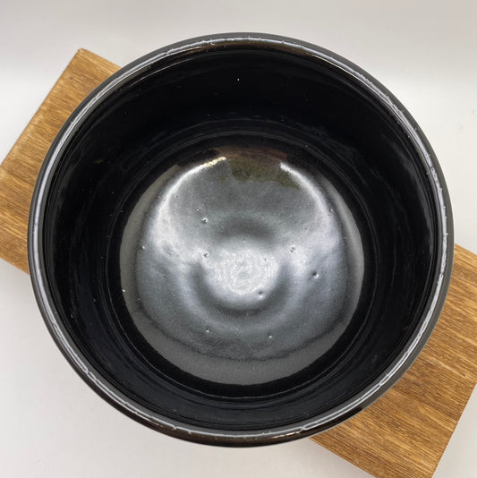 Black & White Glaze on White Clay Hand Painted Blowing Leaves Handmade Chawan Matcha Bowl (Large) 