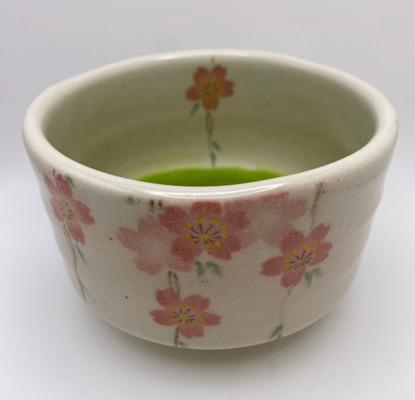 Sakura Hand Painted Cherry Blossom on White Clay Handmade Chawan Matcha Bowl (Large)