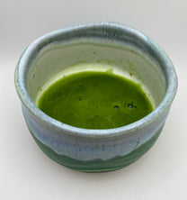 Blue, Green & Aqua Glaze on White Clay Handmade Chawan Matcha Bowl (Large)