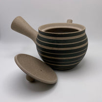 Black and White Striped Clay Kyusu