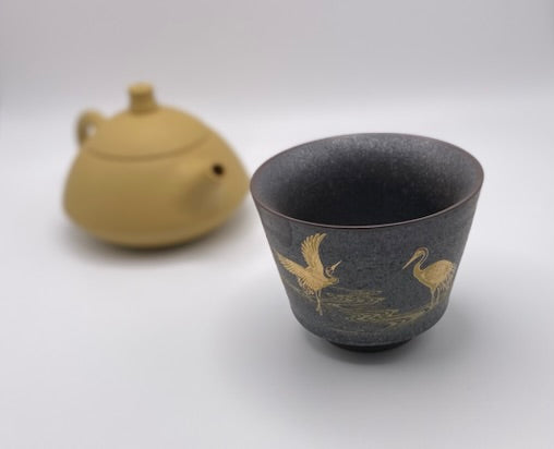 "Dancing Egret" Vintage Pottery Tea Cups 70ml