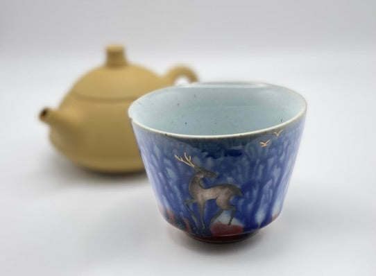"Starry Night Deer" Glazed Ceramic Tea Cup 70ml